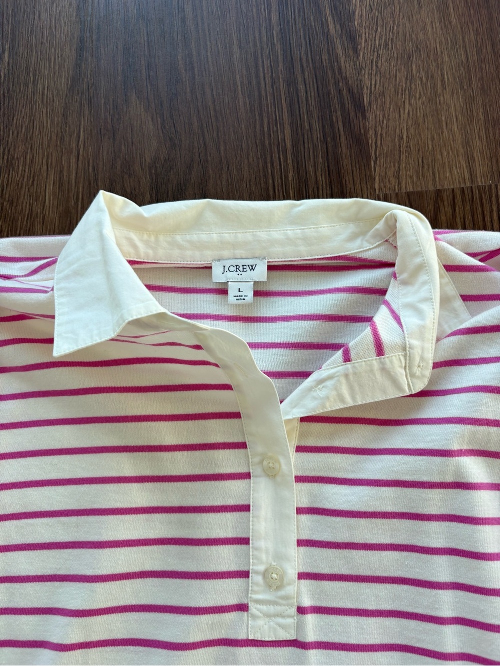 J.Crew Women’s Size Large Pink Stripe Polo Top - Picture 2 of 6